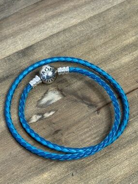 Pandora Blue Braided Leather Double Wrap Bracelet – 14”